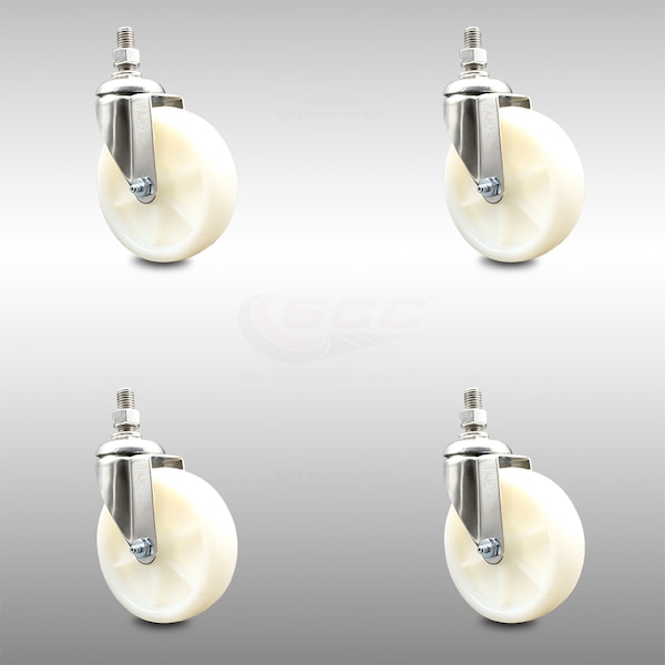 Service Caster 5 Inch 316SS Nylon Wheel Swivel 1/2 Inch Threaded Stem Caster Set SCC-SS316TS20S514-NYS-121315-4 - main